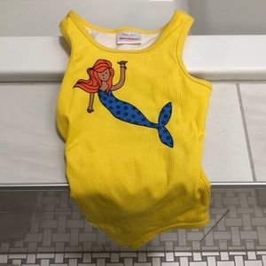 Hanna Andersson Yellow Mermaid Swimsuit girls size 6-7